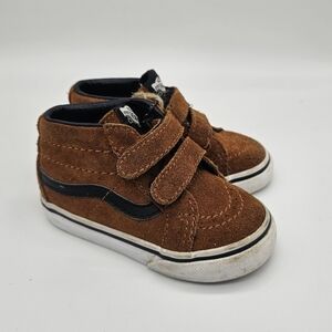 Vans High Top Kids 6c Toddler Brown & Black Suede Sneakers Velcro Skate Retro